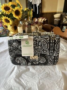 Caleesa Black Paisley Crossbody Bag - Vegan Leather